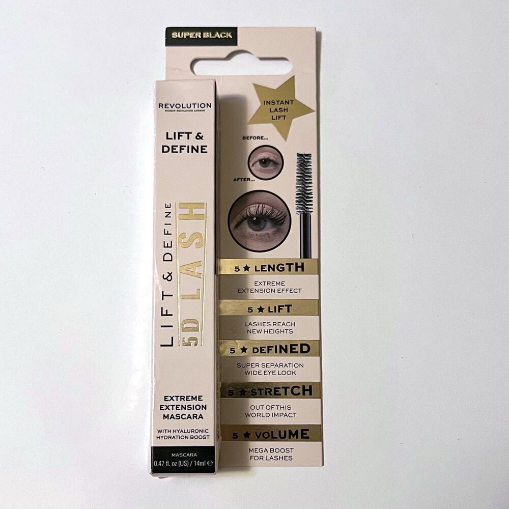 Revolution Lift Define 5D Lash Extreme Extension Mascara Super Black Fibre Brush